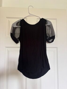 Elie Tahari Black Puff-Sleeve Mesh Tee